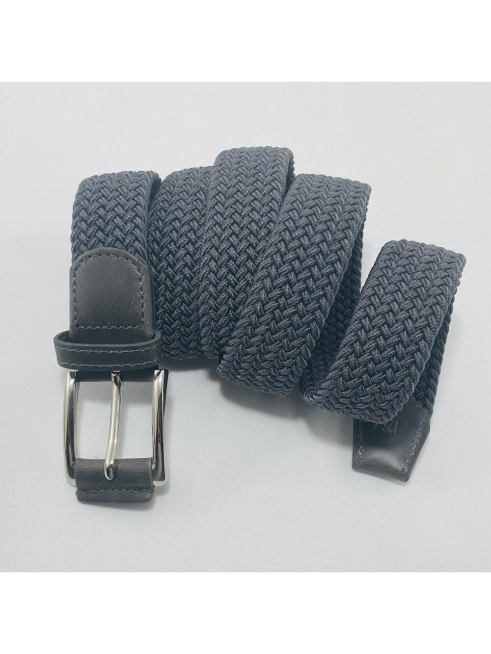 Woven Braided Belt Men Women One Size 125 Adjustable Fabric Gray Silver Casual